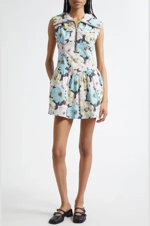 Ganni Floral Zip Front Organic Cotton Minidress in at Nordstrom, Size 0 Us