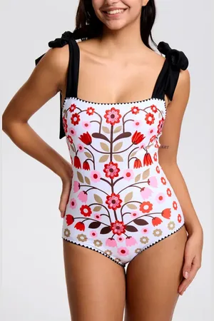 Jessie Zhao New York Floral Symphony Embroidered Swimsuit in White /Red at Nordstrom, Size X-Large