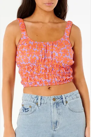 Rip Curl Neon Isles Smocked Crop Top in at Nordstrom, Size X-Small