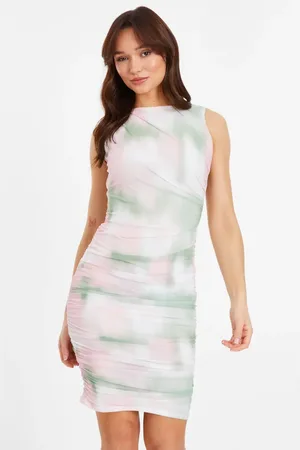 Quiz Mesh Ruched Midi Dress in at Nordstrom, Size 8