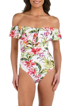 La Blanca Polynesian Ruffle Off the Shoulder One-Piece Swimsuit in at Nordstrom, Size 8
