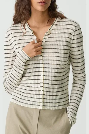 THEORY Stripe Crop Linen Blend Cardigan in at Nordstrom, Size Small