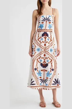 Cleobella Carmen Mixed Print Cotton & Linen Midi Dress in at Nordstrom, Size Large