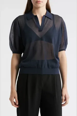 THEORY Puff Sleeve Crepe Knit Polo in at Nordstrom, Size Small