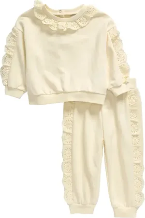 HABITUAL Eyelet Ruffle Sweatshirt & Joggers Set in at Nordstrom, Size 18M