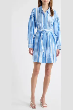 Cleobella Tiana Stripe Long Sleeve Cotton & Linen Shirtdress in at Nordstrom, Size Small