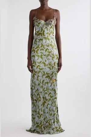 DRIES VAN NOTEN Deryl Orchid Petal Print Embellished Silk Column Gown in at Nordstrom, Size 10 Us