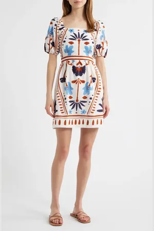 Cleobella Mariana Mixed Print Cotton & Linen Minidress in at Nordstrom, Size Medium