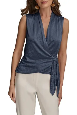 Donna Karan Textured Satin Sleeveless Wrap Top in at Nordstrom, Size X-Large