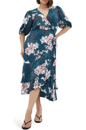 City Chic Bea Floral Midi Wrap Dress in at Nordstrom