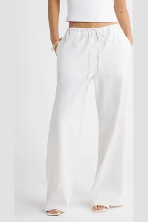 Open Edit Wide Leg Linen Blend Pants in at Nordstrom, Size Large