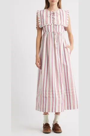 Damson Madder Josephine Stripe Organic Cotton Midi Dress in at Nordstrom, Size 10 Us