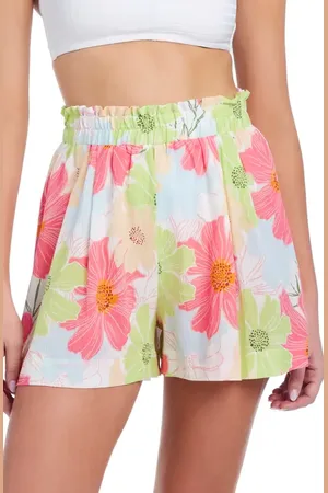 Sanctuary Pleated High Waist Paperbag Cotton Cover-Up Shorts in at Nordstrom, Size Medium
