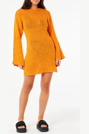 Rip Curl Neon Isles Long Sleeve Crochet Cover-Up Dress in at Nordstrom, Size Small