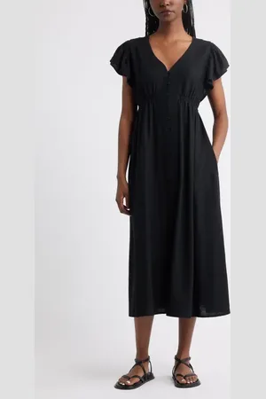 Treasure & Bond Short Sleeve Button Down Linen Blend Midi Dress in at Nordstrom, Size Xx-Small
