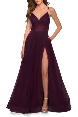 La Femme A Line Tulle Prom Dress with Sheer Bodice in at Nordstrom, Size 18