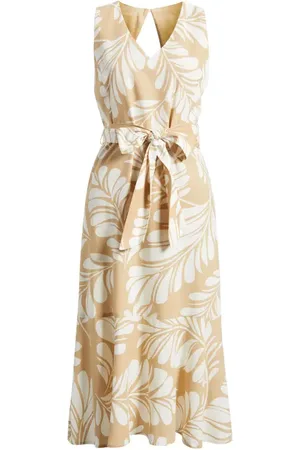 Anne Klein Leaf Print Sleeveless Midi Dress in at Nordstrom, Size 4