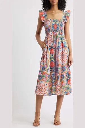 Vince Camuto Print Smocked Tiered Maxi Dress in at Nordstrom, Size X-Large