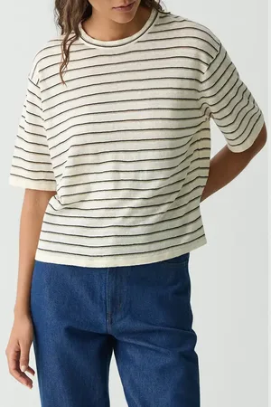THEORY Neo Sag Harbor Stripe Linen Blend Boyfriend T-Shirt in at Nordstrom, Size Petite