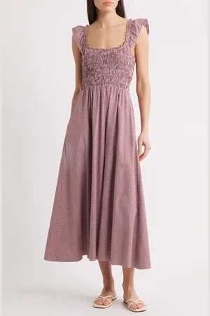 FAITHFULL THE BRAND Eudora Gingham Smocked Stretch Cotton Sundress in at Nordstrom, Size Large