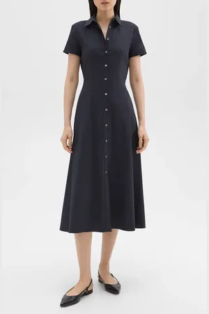 THEORY Short Sleeve Linen Blend Midi Shirtdress in at Nordstrom, Size 8