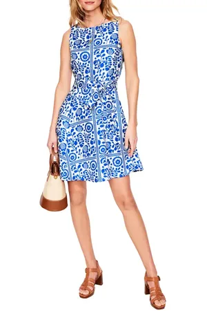 Boden Anya Print Tie Waist Linen Dress in at Nordstrom, Size 2