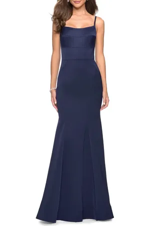 La Femme Fitted Long Dress with Seams and Large Gold Zipper in at Nordstrom, Size 14