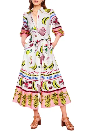 Boden Clara Print Linen & Cotton Maxi Shirtdress in at Nordstrom, Size 6