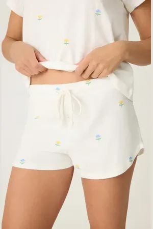 P.J.Salvage Dainty Daisy Embroidered Jersey Pajama Shorts in at Nordstrom, Size Small