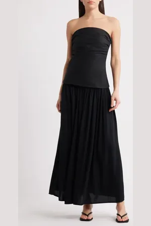 FAITHFULL THE BRAND Hedy Strapless Mixed Media Drop Waist Maxi Dress in at Nordstrom, Size X-Large