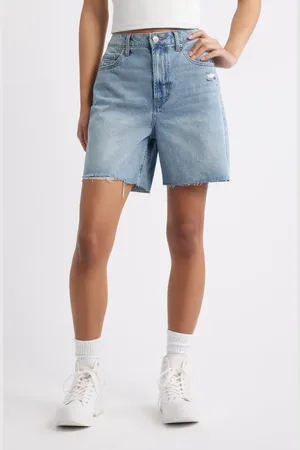 BP. Raw Hem High Waist Denim Bermuda Shorts in at Nordstrom, Size 24
