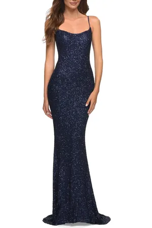 La Femme Lovely Long Soft Sequin Dress with Scoop Neck in at Nordstrom, Size 6