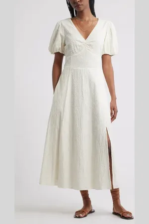 Treasure & Bond Textured Puff Sleeve Midi Dress in at Nordstrom, Size Xx-Small