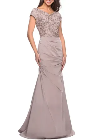 La Femme Long Jersey Ruched Dress with Embellished Top in at Nordstrom, Size 12