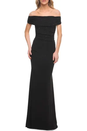 La Femme Beaded Long Jersey Off the Shoulder Gown in at Nordstrom, Size 10