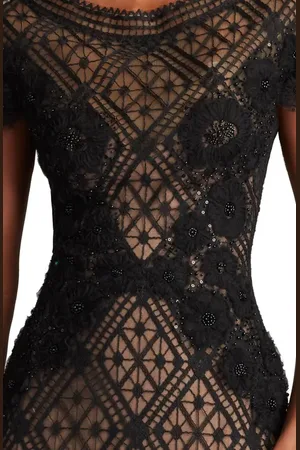 Tadashi Shoji Embellished Flutter Sleeve Lace Mermaid Gown in at Nordstrom, Size 2