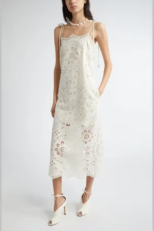 ZIMMERMANN Rhiannon Guipure Lace Trim Cotton Midi Dress in at Nordstrom, Size 3