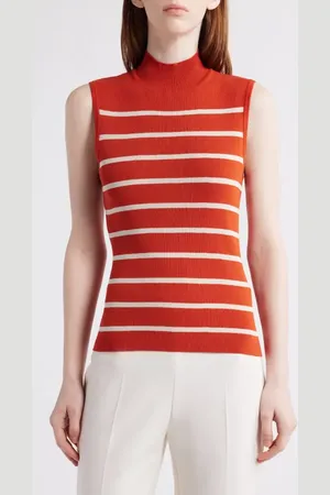 Tahari ASL Stripe Sleeveless Mock Neck Sweater in at Nordstrom, Size Large P