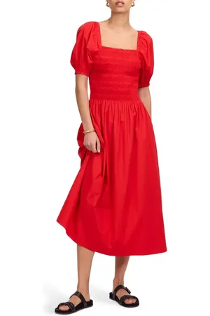 Madewell Smocked Puff Sleeve Midi Dress in at Nordstrom, Size Small