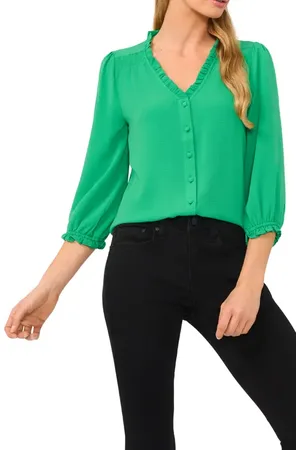 CE&CE Ruffle V-Neck Blouse in at Nordstrom, Size Large