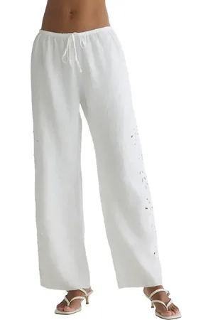 Bella Dahl Embroidered Eyelet Linen Beach Pants in at Nordstrom, Size Medium