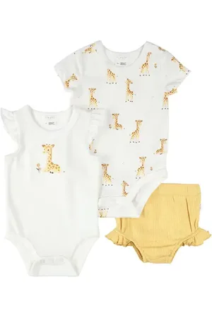 FIRSTS by petit lem Giraffes 3-Piece Bodysuits & Ruffle Rib Bloomers Set in at Nordstrom, Size Newborn