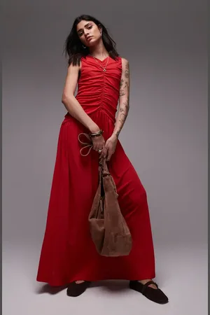 Topshop Ruched Drop Waist Maxi Dress in at Nordstrom, Size Medium