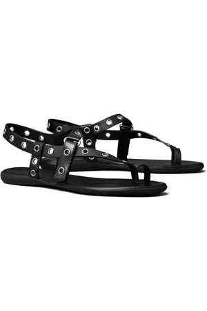 Tory Burch Eyelet Toe Ring Sandal in Perfect Black /Silver at Nordstrom, Size 5