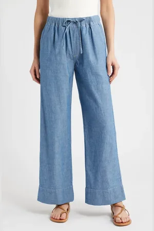 ALEX MILL Riley Tie Waist Wide Leg Chambray Pants in at Nordstrom, Size X-Large