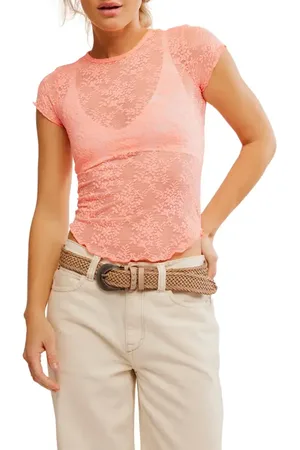Free People Ready to Go Lace T-Shirt in at Nordstrom, Size Medium