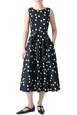 AKRIS Polka Dot Sleeveless Belted Midi Dress in at Nordstrom, Size 12