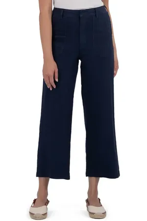 Kut From The Kloth Topaz High Waist Crop Wide Leg Linen Blend Pants in at Nordstrom, Size 00