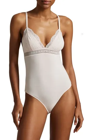 Ralph Lauren Lace & Stretch Cotton Rib Triangle Bodysuit in at Nordstrom, Size X-Small