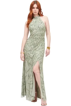 Beauut Occasion Embellished Sequin Beaded Halter Neck Evening Gown in at Nordstrom, Size 8